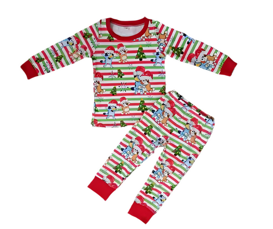 Favorite Blue Dog Stripe Christmas Pajamas