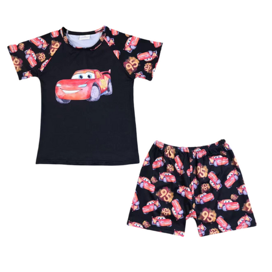 Red and Black Cars Shorts Set