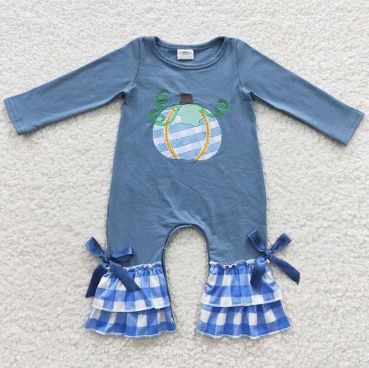 Matching Siblings Embroidered Blue Check Pumpkin Collection