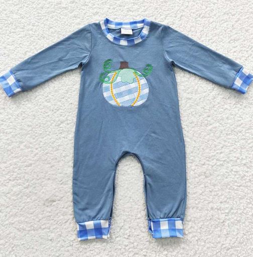 Matching Siblings Embroidered Blue Check Pumpkin Collection