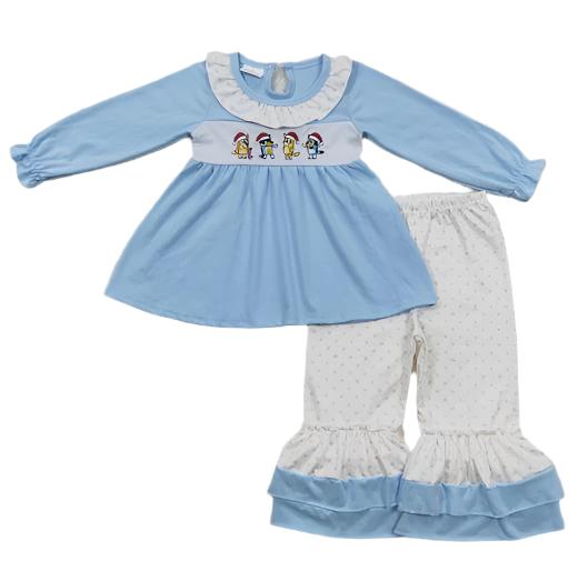 Favorite Blue Dog Embroidered Characters Christmas Ruffle Pants Set