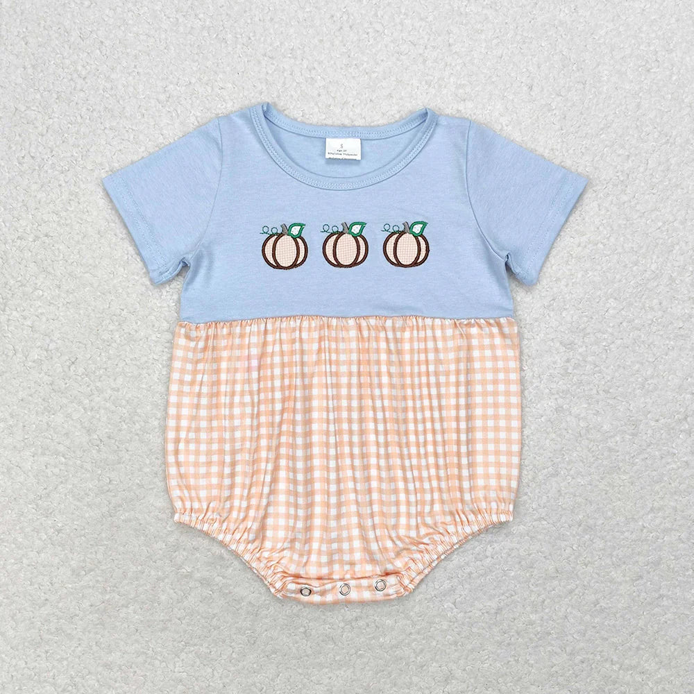 Matching Siblings Embroided Pumpkin Trio with Orange Check