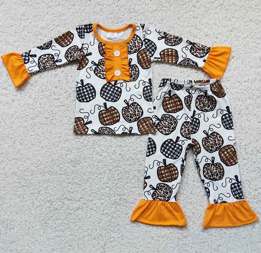 Matching Siblings Fall Print Pumpkin Pajamas