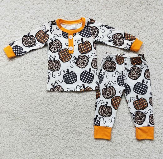 Matching Siblings Fall Print Pumpkin Pajamas