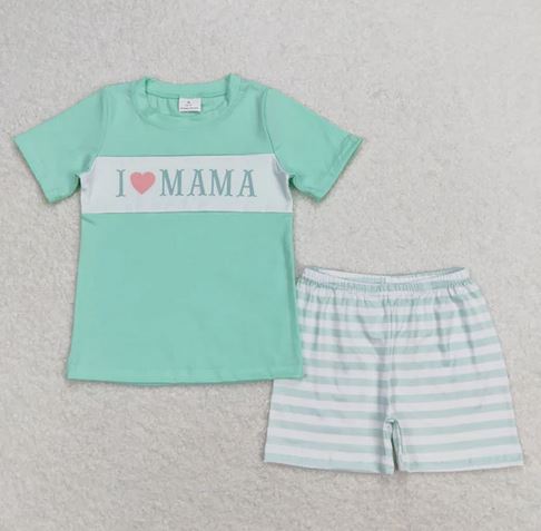 I Heart Mama Striped Boys Shorts Set