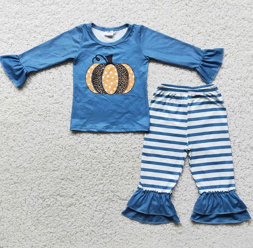 Pumpkin Blue Stripe Girls Set