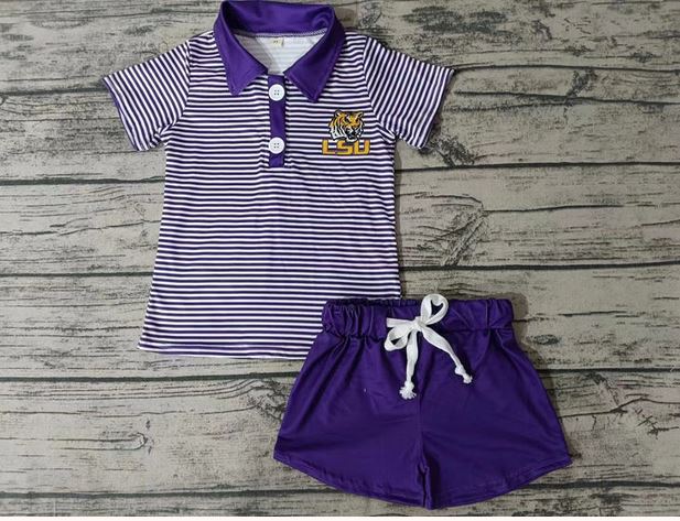 LSU Tigers Purple Stripe Shorts Set