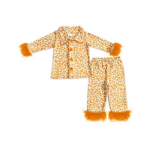 Orange Leopard Feather Trim Pajamas