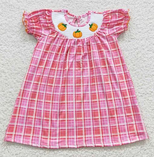 Pumpkin Smocked Pink Plaid Dress